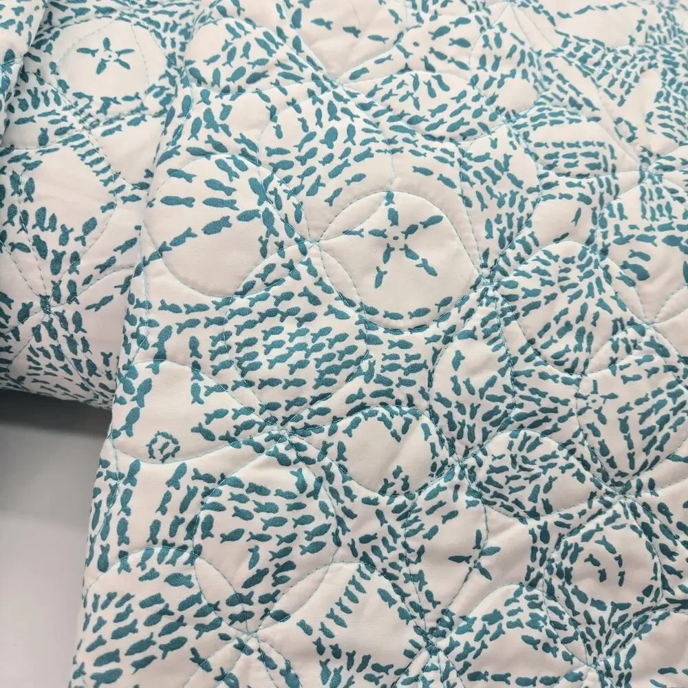 Queen Ocean Sanddollar Comforter Set 3PC All Seasons Soft Quilted NEW Teal Wht